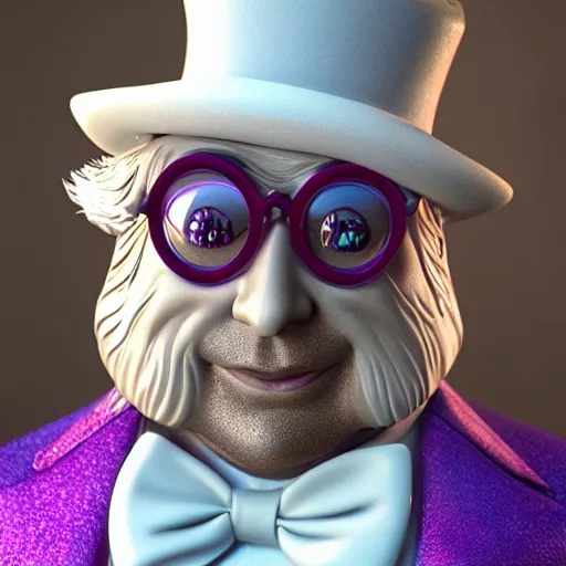 Image similar to ultra detailed Willy Wonka face closeup, highly detailed, sharp focus, octane render, ultra detailed face