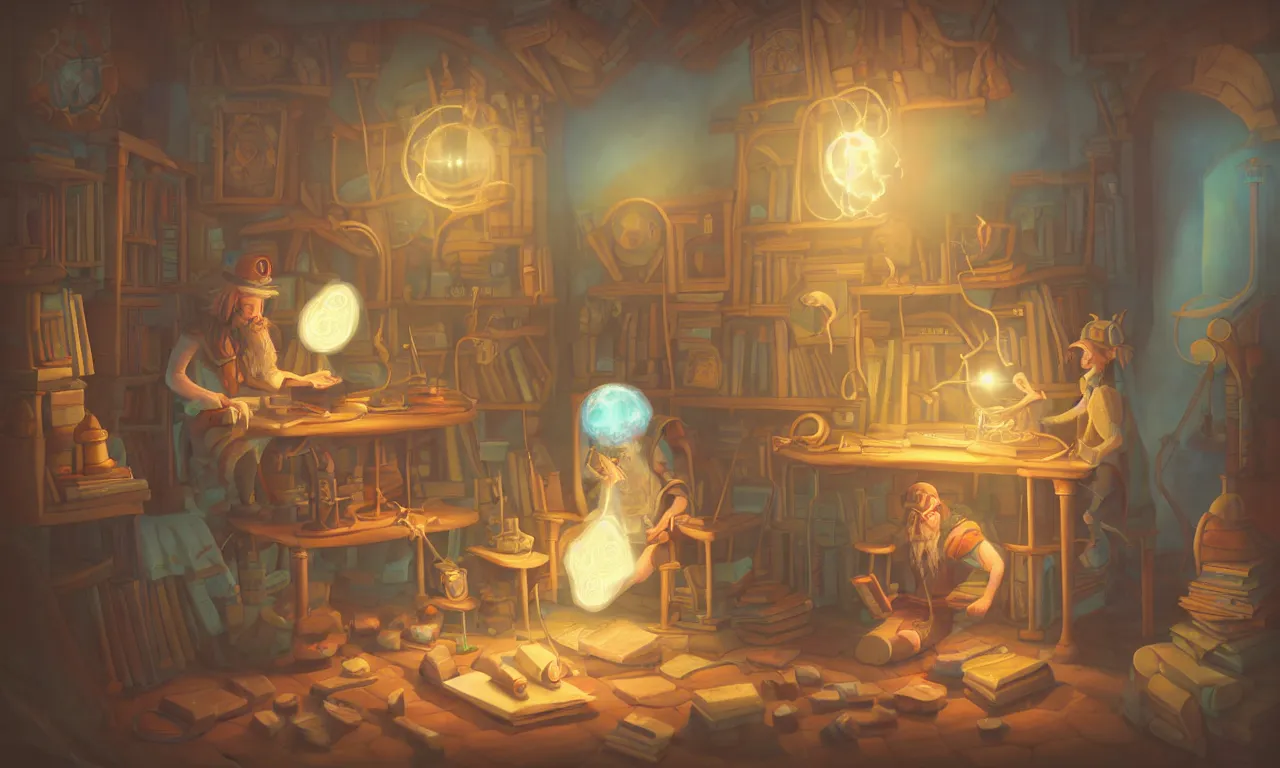 Prompt: tinkerer, twiddle, twoddle, kerberos, realm, open door, wizard reading a directory, nordic pastel colors, scottish town, 3 d art, digital illustration, perfect lighting