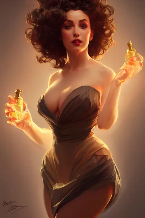 Image similar to character concept a beautiful voluminous woman burlesque dancer, portrait, highly detailed, digital painting, artstation, concept art, smooth, sharp focus, illustration, cinematic lighting, art by artgerm and greg rutkowski and alphonse mucha