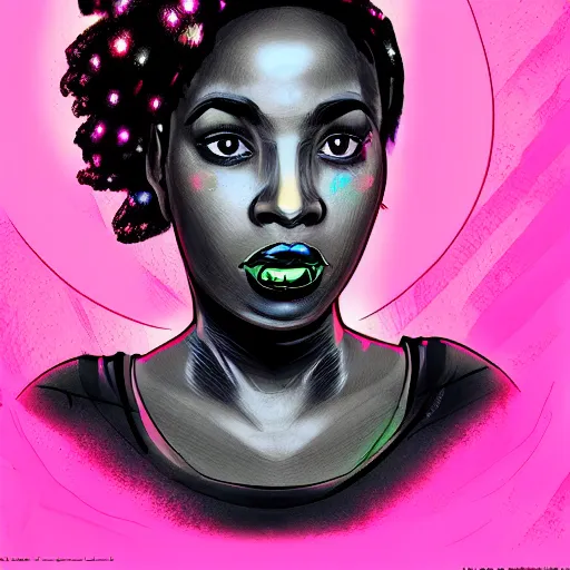 Prompt: portrait of a black girl, retrowave art, trending on art station