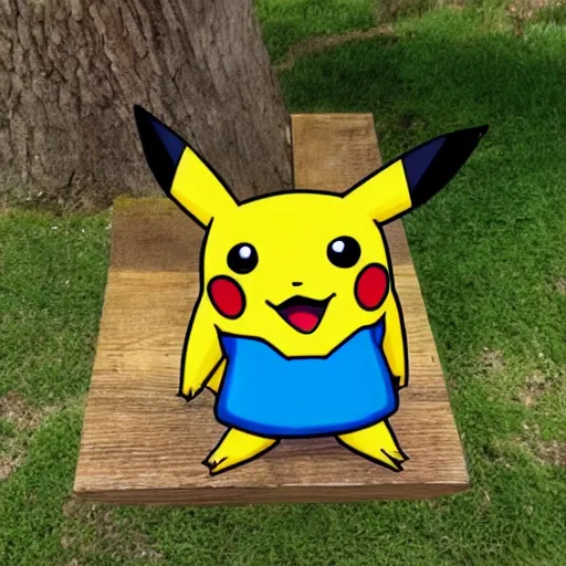 Image similar to Pikachu made out of Wood