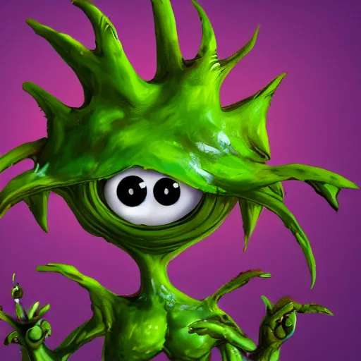 Prompt: cute anthropormorphic unusual alien plant with big eyes and leafy arms and legs detailed painting 4 k