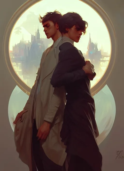 Image similar to young man and a woman, digital painting, artstation, concept art, smooth, sharp focus, illustration, art by artgerm and greg rutkowski and alphonse mucha