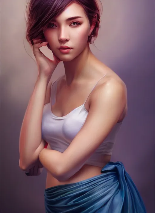 Image similar to photo of a gorgeous young woman in the style of stefan kostic, realistic, professionally, professionally color graded, half body shot, sharp focus, 8 k high definition, insanely detailed, intricate, elegant, art by stanley lau and artgerm