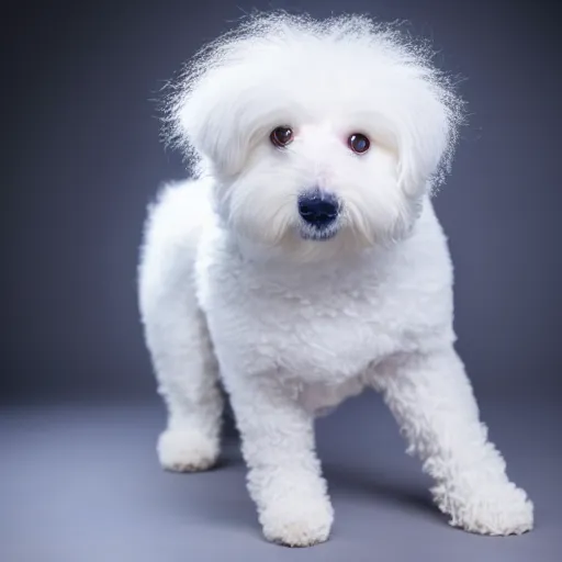 Prompt: a high quality photo of a white fluffy dog wearing a blue cap,photorealistic,hyperdetailed,focus,dept of field,professional photography,professional lighting,studio photo,studio lighting,detailed face