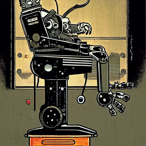 Image similar to robot by norman rockwell, by tim doyle