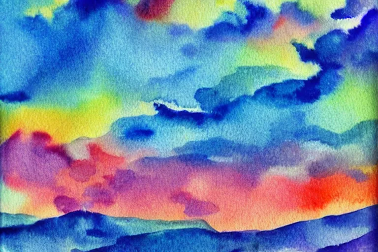 Prompt: Under a technicolor sky, watercolors