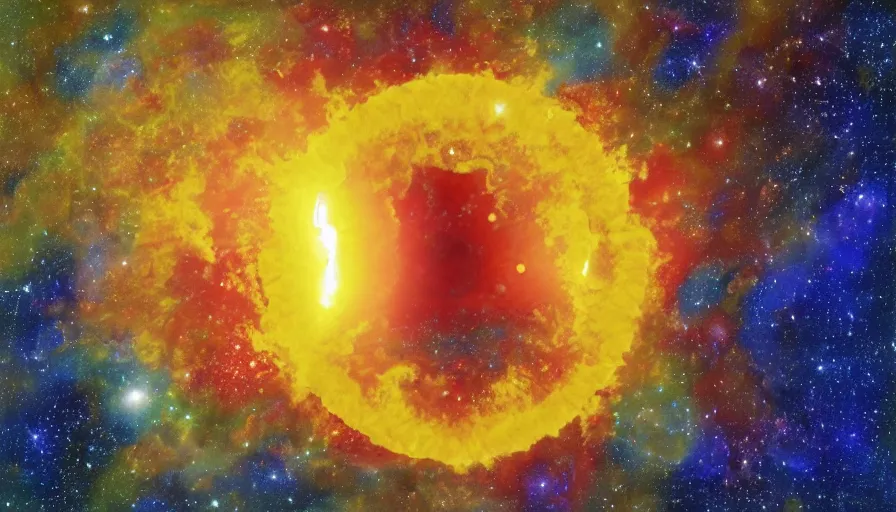 Image similar to the sun, blocked by a hexagon in space, painting