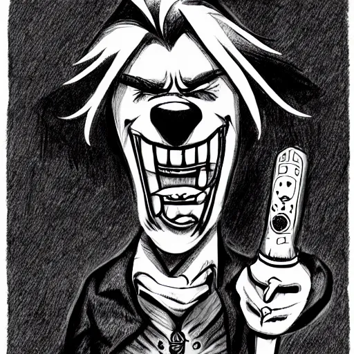 Image similar to a Pop Wonder scary horror themed goofy-hilarious-character Beethoven-werewolf-vampire, dime-store-comic drawn with charcoal and pen and ink, half-tone-line-stacking