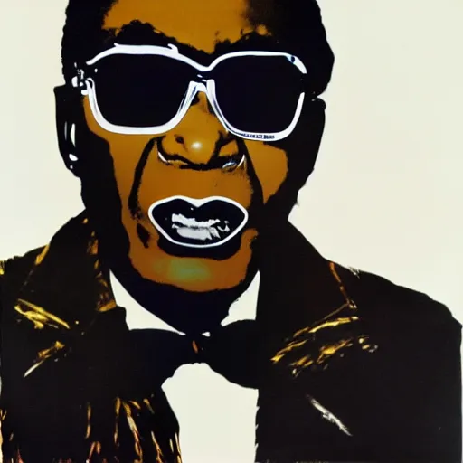 Prompt: a portrait of Robert Mugabe by Andy Warhol