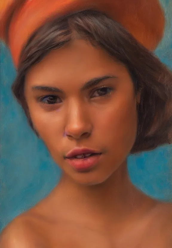 Prompt: a portrait of a beautiful cuban girl, market setting, warm colors, soft lighting, atmospheric, cinematic, moody, in the style of diego koi, gina heyer, luiz escanuela, art by alyssa monk, hyperrealism, rule of thirds, oil on canvas, 8 k