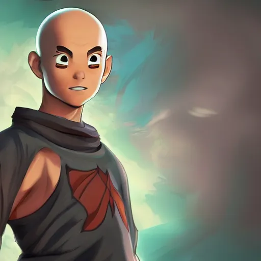 Image similar to highly detailed full body portrait Aang the Last Airbender, concept art, digital art, studio lightning, bright colors, intricate, masterpiece, photorealistic, hiperrealistic, sharp focus, high contrast, intricate, Artstation HQ, DeviantArt trending, 4k UHD, Unreal Engine 5