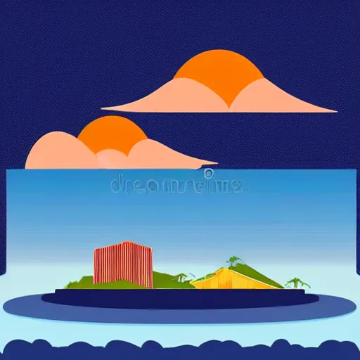 Image similar to giant tsunami wave that is 20 miles high, approaching about to crash into a small coastal town. miniature buildings compared to giant waves are so tall, they seem to touch the sky, large scale image, color vector illustration