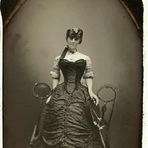 Prompt: 1 8 6 0 photograph of a female steampunk