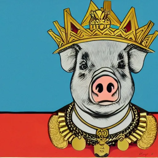 Image similar to Sideview Portrait of pig wearing a gold crown on it's head Shepard Fairey