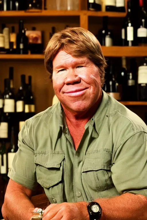 Image similar to 📷 portrait of steve irwin is a wine 🍷, made of drink, still image, dynamic lighting, 4 k