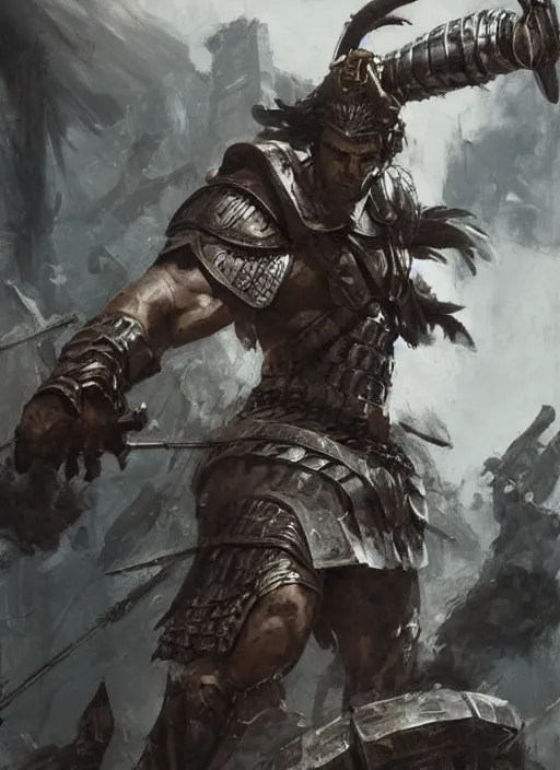 Image similar to ancient historically accurate depiction of the Bible Character Goliath of Gath, the Philistine warrior giant in ancient persian chainmail armor, dramatic lighting art by Yoji Shinkawa by Richard Schmid by greg rutkowski by Sandra Chevrier by Jeremy Lipking cinematic dramatic