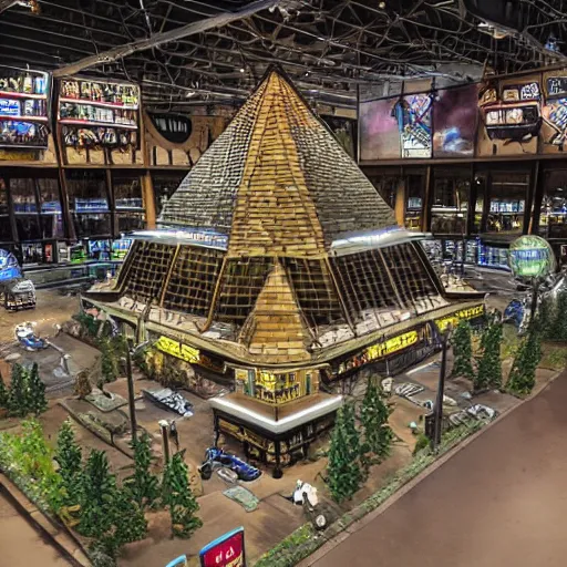 Prompt: “Bass pro shop pyramid in Memphis, year 2134, futuristic, 4k, trending on Unreal Engine, 8k, hyperrealistic, shining, gradiental”