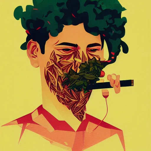 Image similar to profile picture of smoking marijuana by sachin teng, organic painting, marijuana, hiphop, hard edges, energetic, 3 d shapes, asymmetrical, smoke, warm, inviting, highly detailed, by sachin teng