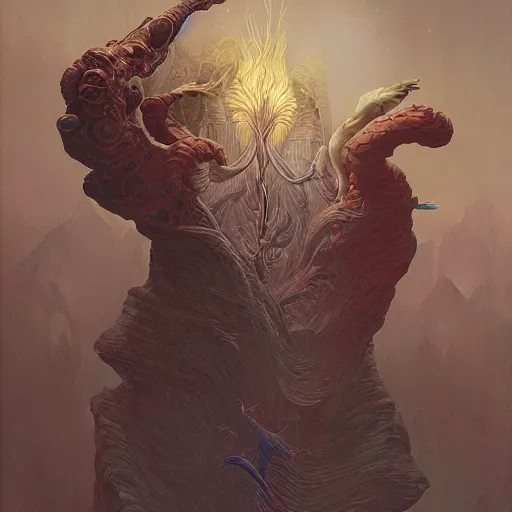 Image similar to the discovery of fire by Wayne Barlowe and Yoan Lossel