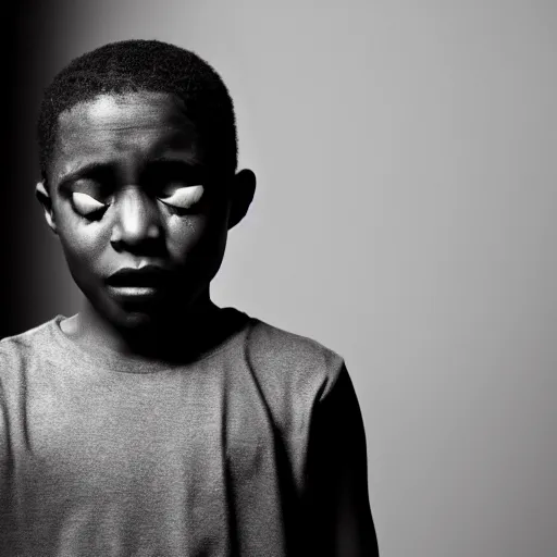 Image similar to photo of a black boy crying, studio portrait