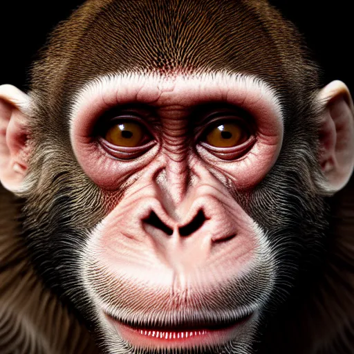 Image similar to a hyperrealistic portrait of a sores, bumps, hives on skin of monkey covered with pox, hives, bumps, highly detailed, octane render, national geographic wildlife photo