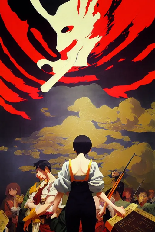 Prompt: baroque oil painting of anime key visual concept art of an ingsoc propaganda poster 1 9 8 4 colorized, facism nationalism dictator, acrylic painting, trending on pixiv fanbox, palette knife and brush strokes, style of makoto shinkai jamie wyeth james gilleard edward hopper greg rutkowski studio ghibli genshin impact