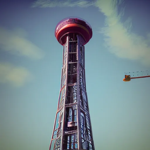 Image similar to sutro tower in san francisco, radio tower, twin peaks, digital art, artstation, octane render