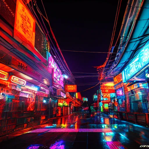 Image similar to futuristic asia night street with neons by giorgio vasari, renaissance art, the animatrix, atmospheric, cinematic composition, 8 k