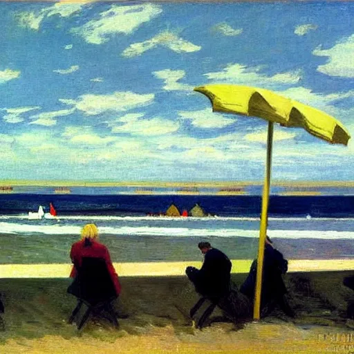 Prompt: Deauville beach by Edward hopper