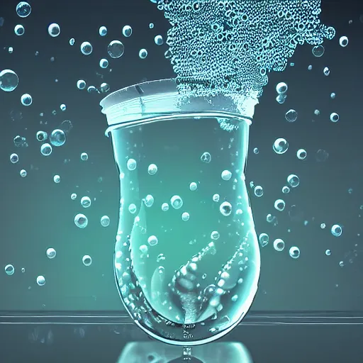 Prompt: bubbling potion inside a cocktail glass, biopunk digital art, flying particles, 8k