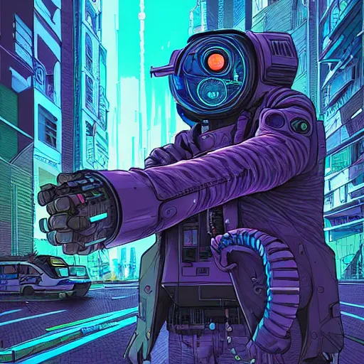 Prompt: A cyberpunk owl cyborg on the street of a cyberpunk city art by Josan Gonzalez, sci-fi, highly detailed, digital painting, artstation, smooth, sharp focus, illustration, concept art by Josan Gonzalez and James Gurney and Mœbius