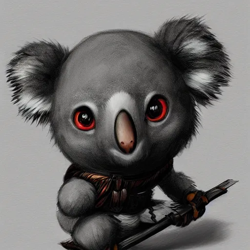 Prompt: a very cute chibi koala dressed in a black shinobi outfit, digital art by łukasz piskorz and patrick mcenvoy and michael komarck, intricate, highly detailed, artstation, concept art, smooth, sharp focus vector centered