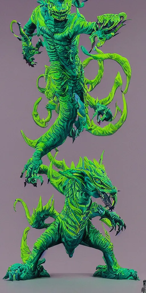 Prompt: a kaiju figurine super detailed acrylic painting with fluo colors