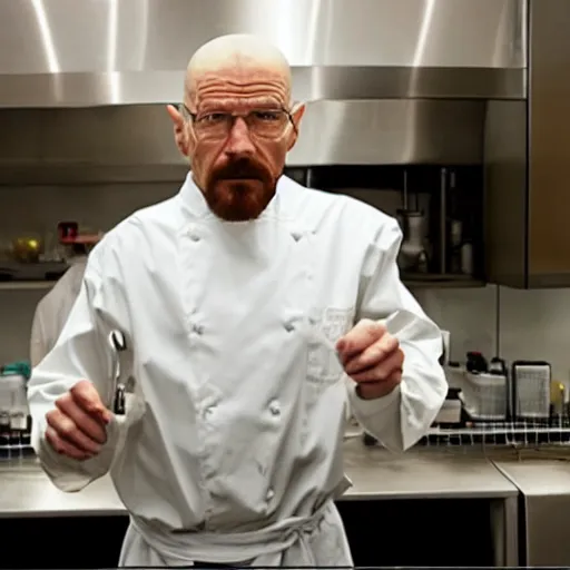 Prompt: Walter white working in a kitchen