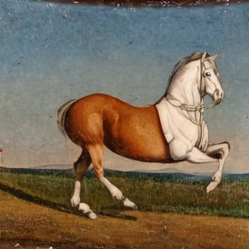 Image similar to panorama racławicka, old polish painting of a horse