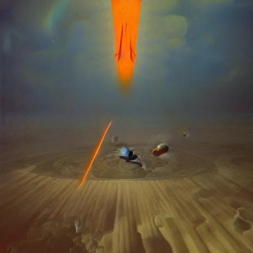 Prompt: Zdzisław Beksiński painting of orbital warfare