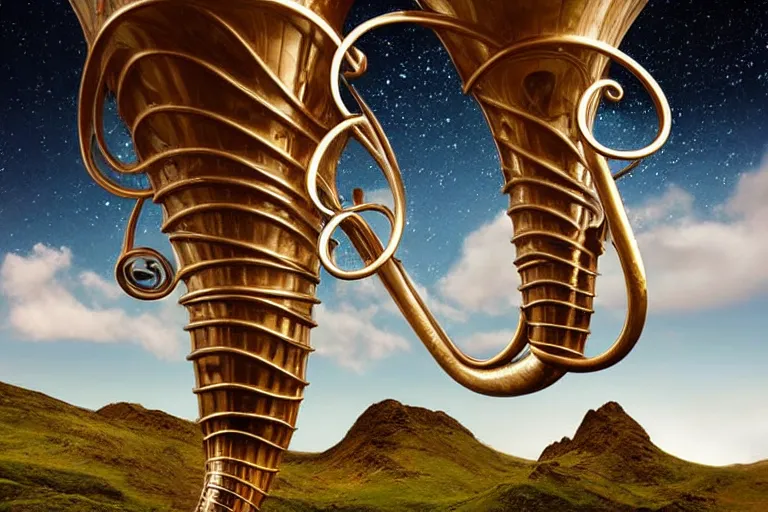 Prompt: intricate ornate varied tuba cloud sculpture landscape, art nouveau environment, tense, milky way, award winning art, epic dreamlike fantasy landscape, ultra realistic,