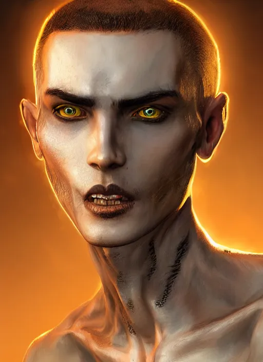 Image similar to buzzcut hair stubble male, aphelios draven, dndbeyond, bright, realistic, dnd character portrait, full body, art by ralph horsley, dnd, rpg, lotr game design fanart by concept art, behance hd, artstation, deviantart, global illumination radiating a glowing aura global illumination ray tracing hdr render in unreal engine 5