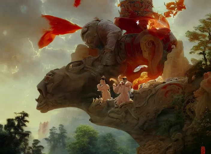 Prompt: elon musk terrorizing ancient china by vladimir volegov and alexander averin and pierre auguste cot and delphin enjolras and peder mørk mønsted