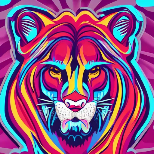 Prompt: portrait of roaring lion, sticker, highly detailed, colorful, illustration, smooth and clean vector curves, no jagged lines, vector art, smooth