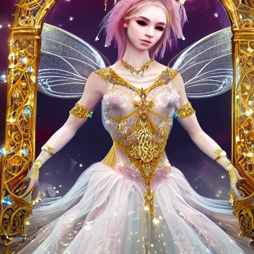 Image similar to portrait of fairy princess, glowing, ornate and intricate jewelry, jaw dropping beauty, glowing background lighting, white accent lighting, hyper detailed, fairy tale, 4 k octane render