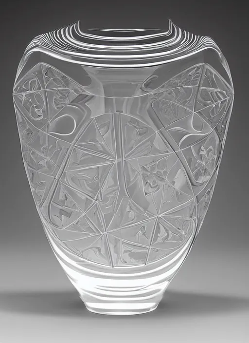 Image similar to Vase in the shape of impossible geometry by Escher, designed by Rene Lalique