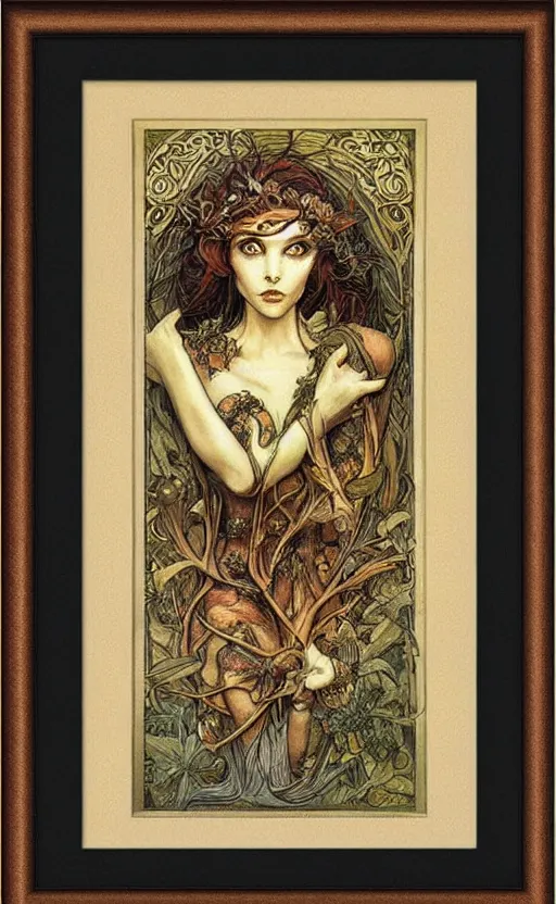 Image similar to art nouveau framed print by brian froud, goddess of autumn