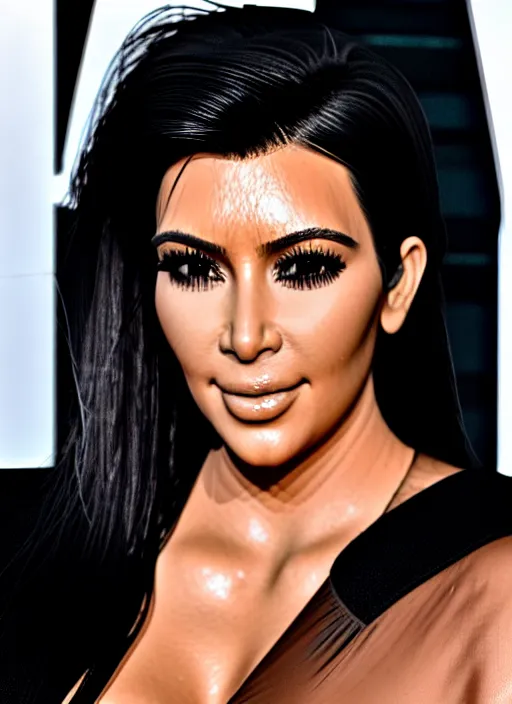 Image similar to photo still full pov of a kim kardashian with a alien facehugger over her face, cinematic full shot.