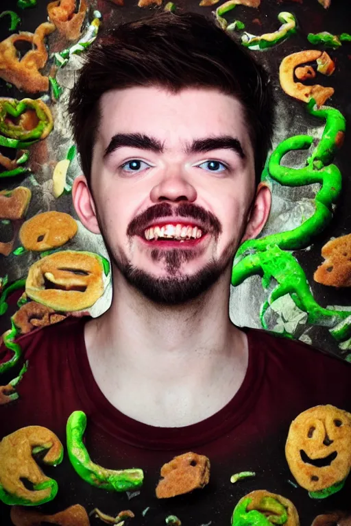 Image similar to 📷 jacksepticeye is soup, made of food, head portrait, dynamic lighting, 4 k