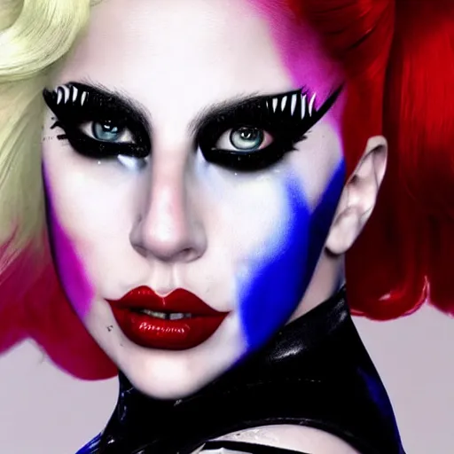 Image similar to lady gaga as harley quinn 4 k detailed super realistic