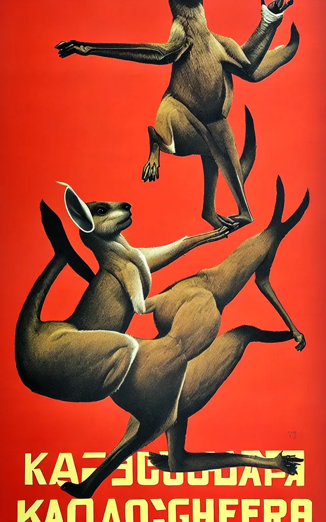 Image similar to kangaroo boxer, soviet poster