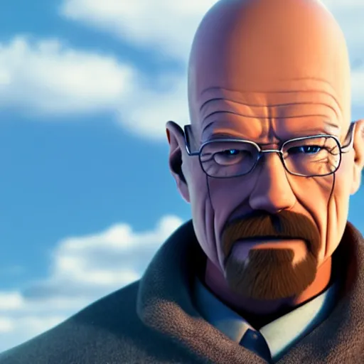 Image similar to still of walter white in a disney pixar movie, 3 d render, octane render