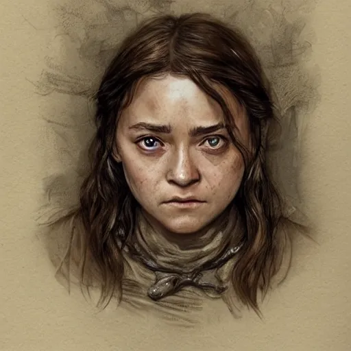 Image similar to portrait of shopie turner as arya stark, by jean - baptiste monge